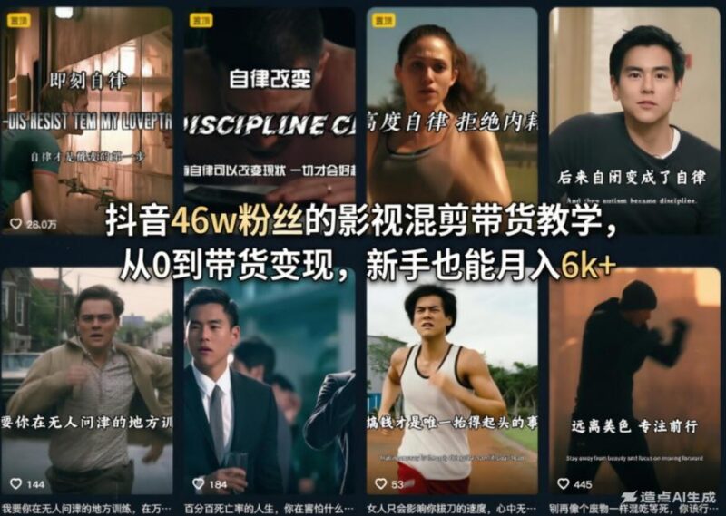 抖音46w粉丝的影视混剪带货教学,从0到带货变现,新手也能月入6k+-三零资源