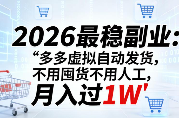 2026最稳副业:多多虚拟自动发货,不用囤货不用人工,月入过1W【揭秘】-三零资源