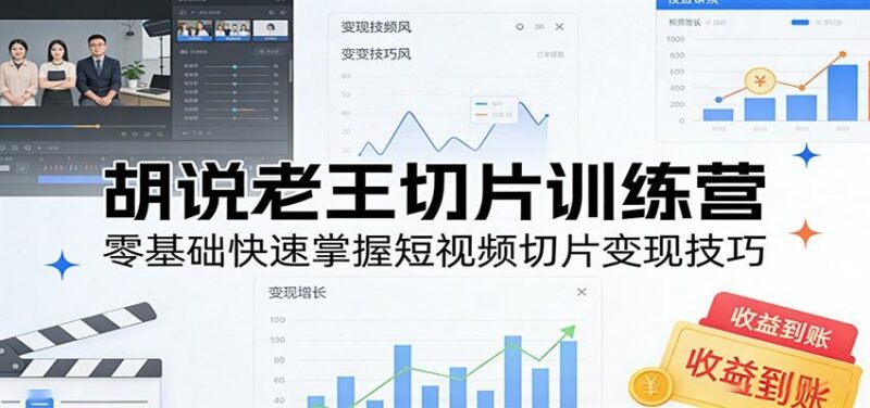 胡说老王切片训练营，零基础快速掌握短视频切片变现技巧-三零资源