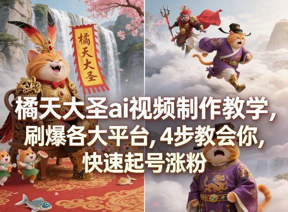 橘天大圣ai视频制作教学,刷爆各大平台,4步教会你,快速起号涨粉-三零资源