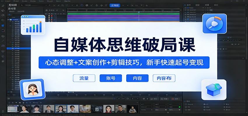 自媒体思维破局课:心态调整+文案创作+剪辑技巧,新手快速起号变现