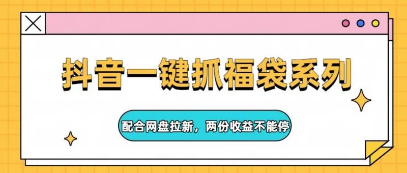 抖音一键抓福袋系列,配合网盘拉新,两份收益不能停