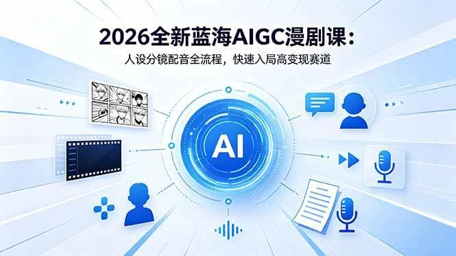 2026全新蓝海AIGC漫剧课:人设分镜配音全流程,快速入局高变现赛道