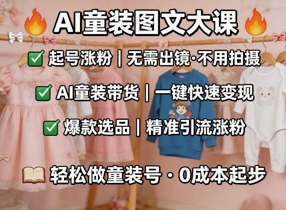 AI童装图文剪辑，某社群童装图文大课，起号涨粉、AI童装带货、爆款选品，无需出镜和拍摄-三零资源