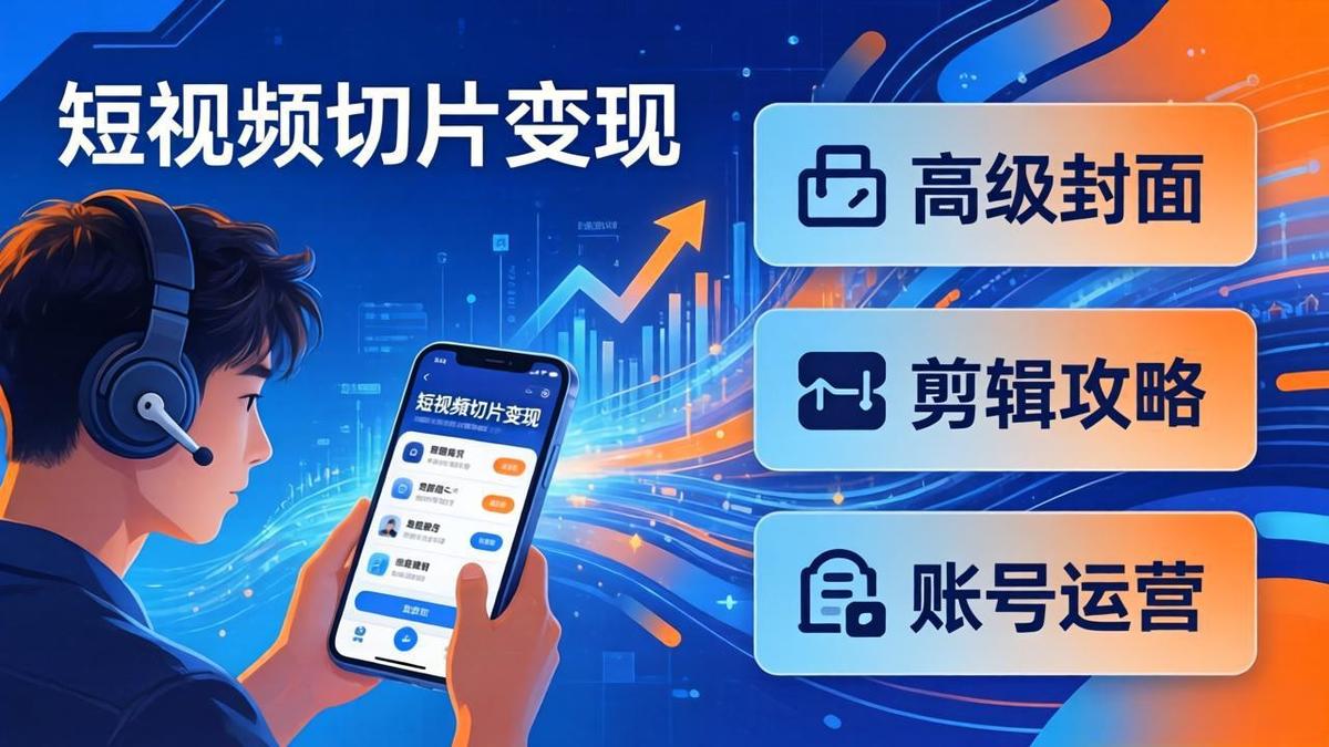 短视频切片变现速成班2.0:高级封面+剪辑攻略+账号运营,0基础小白快速入局副业