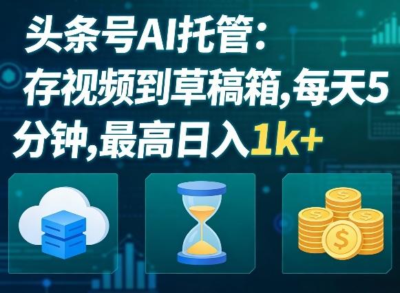 头条号AI托管,我存视频到你草稿箱,每天5分钟,最高日入1k+【揭秘】-三零资源