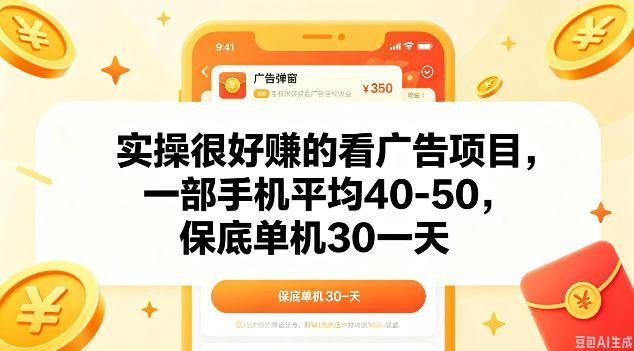 实操很好做的看广告项目,一部手机平均40-50,保底30单机一天【揭秘】-三零资源
