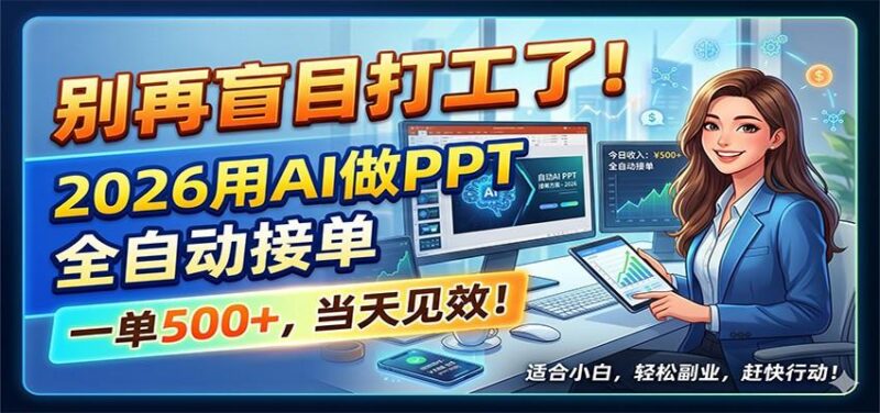 别再盲目打工了!2026用AI做PPT全自动接单,一单5张+,当天见效!-三零资源