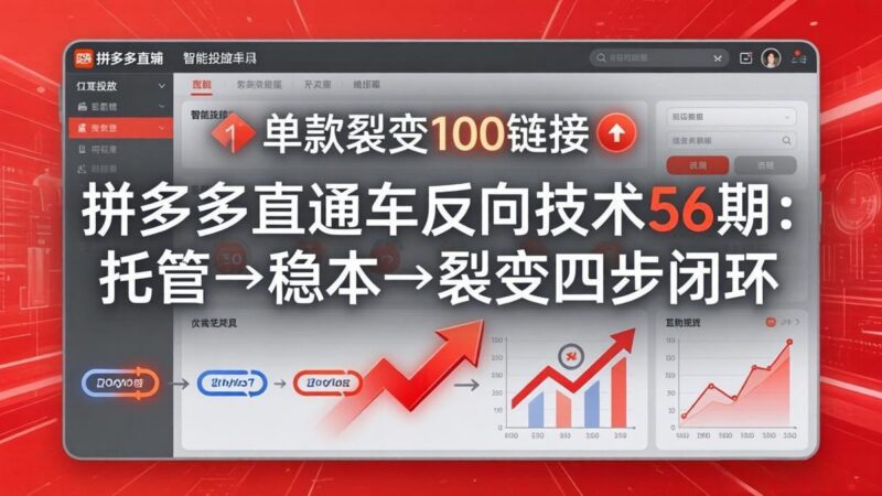 拼多多直通车反向技术56期:托管→稳本→裂变四步闭环,单款裂变100链接抢占核心流量-三零资源