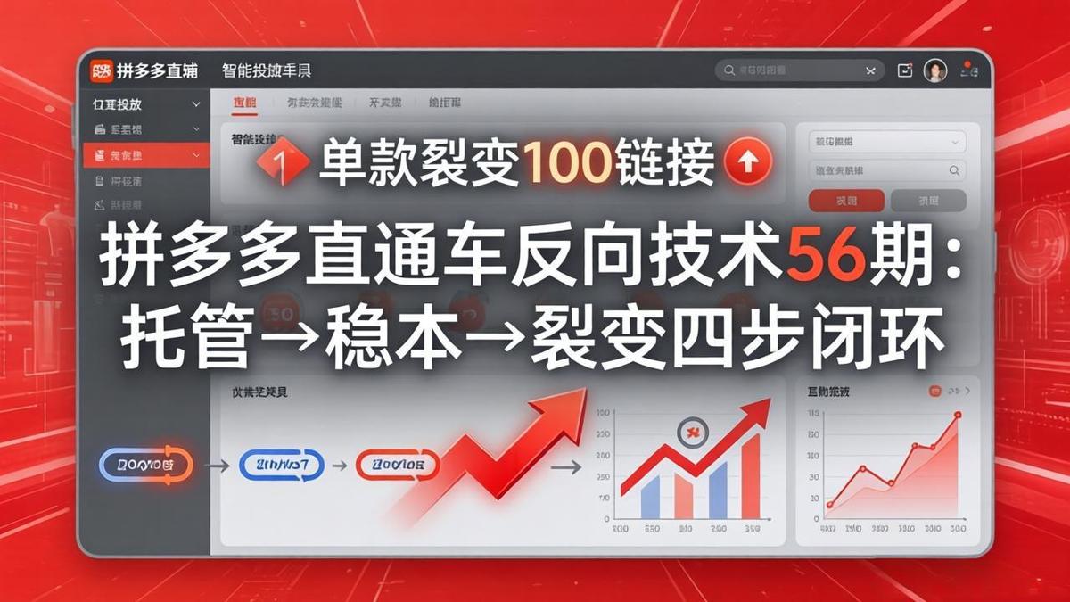 拼多多直通车反向技术56期:托管→稳本→裂变四步闭环,单款裂变100链接抢占核心流量