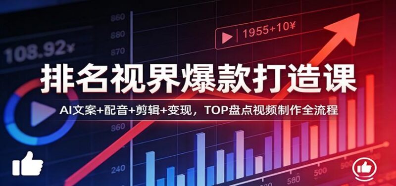 排名视界爆款打造课:AI文案+配音+剪辑+变现,TOP盘点视频制作全流程-三零资源