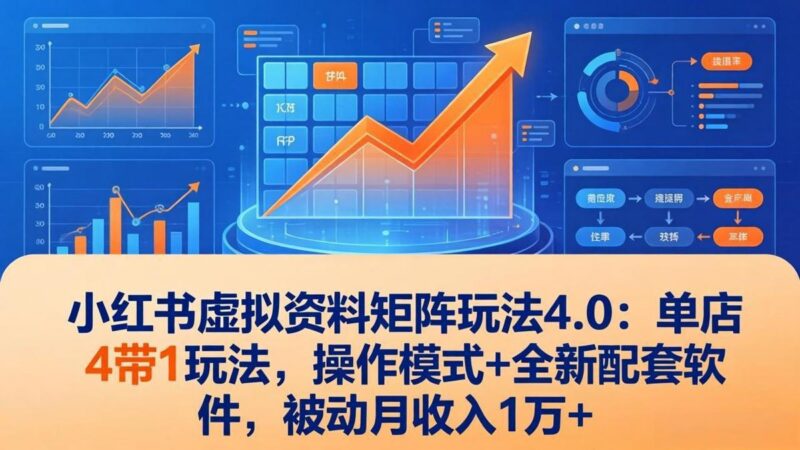 小红书虚拟资料矩阵玩法4.0:单店4带1玩法,操作模式+全新配套软件,被动月收入1万+-三零资源