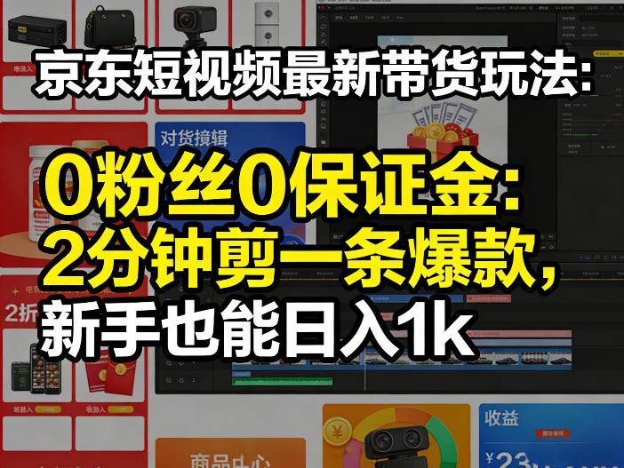 京东短视频最新带货玩法,0粉丝0保证金,2分钟剪一条爆款,新手也能日入1k+【揭秘】-三零资源