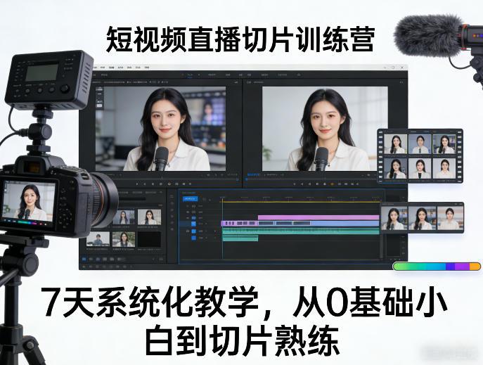短视频直播切片训练营，7天系统化教学，从0基础小白到切片熟练