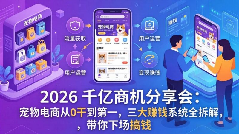 2026 千亿商机分享会:宠物电商从0干到第一,三大赚钱系统全拆解,带你下场搞钱-三零资源