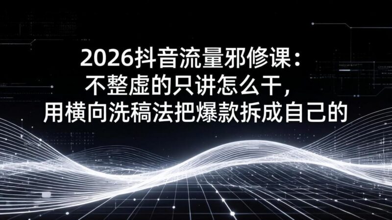 2026抖音流量邪修课:不整虚的只讲怎么干,用横向洗稿法把爆款拆成自己的-三零资源