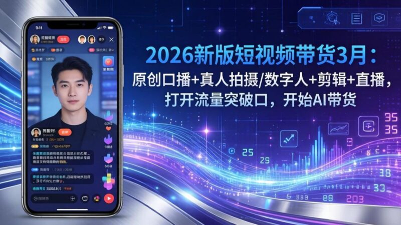2026新版短视频带货3月:原创口播+真人拍摄/数字人+剪辑+直播,打开流量突破口,开始AI带货-三零资源