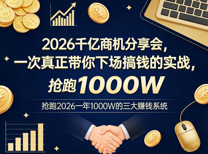 2026千亿商机分享会,一次真正带你下场搞钱的实战,抢跑2026一年1000W的三大賺钱系统-三零资源