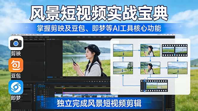 风景短视频实战宝典:掌握剪映及豆包、即梦等AI工具的核心功能,独立完成风景短视频剪辑-三零资源