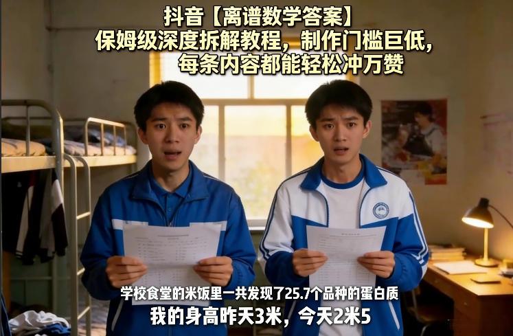 抖音【离谱数学答案】保姆级深度拆解教程，制作门槛巨低，每条内容都能轻松冲万赞，附详细步骤-三零资源