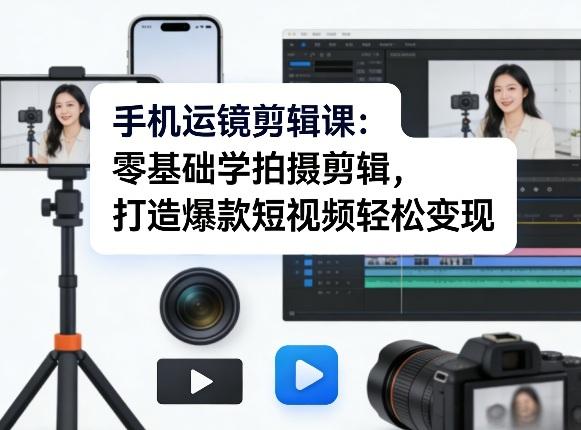 手机运镜剪辑课:零基础学拍摄剪辑,打造爆款短视频轻松变现-三零资源