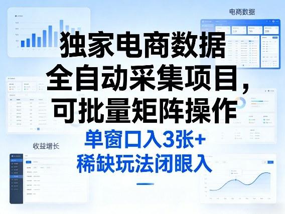 独家电商数据全自动采集项目，可批量矩阵操作，单窗口日入3张+，稀缺玩法闭眼入【揭秘】-三零资源