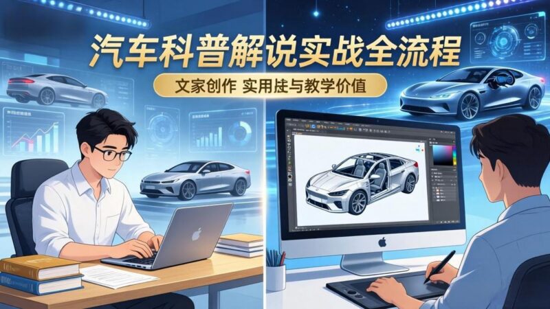 抖音汽车科普解说实战：文案+动画+画面处理+去水印全流程，打造专业汽车科普视频-三零资源