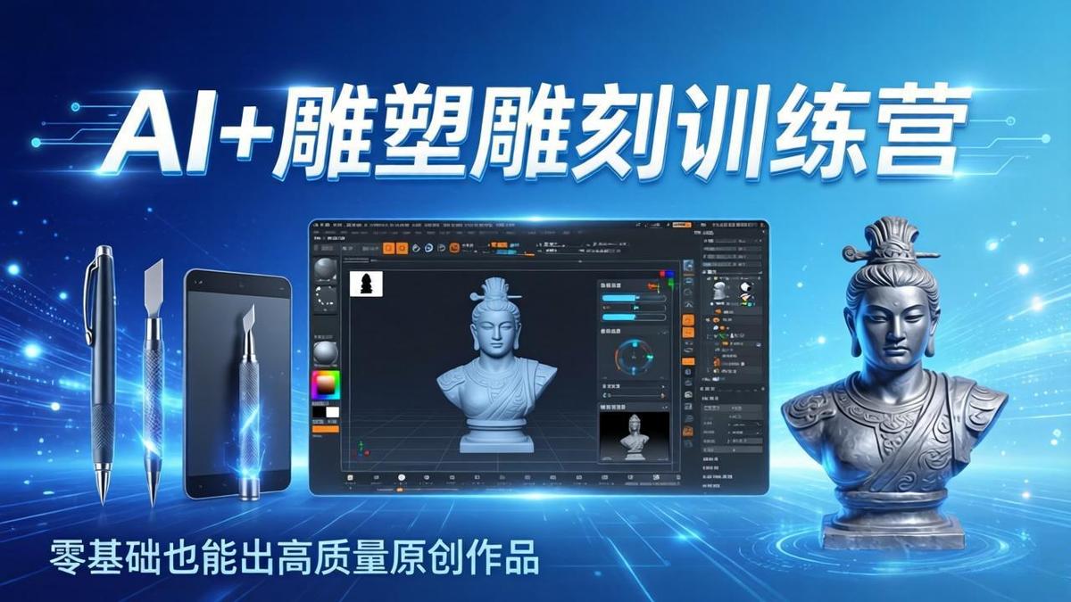 AI+雕塑雕刻训练营:从AI创作、大模型训练到3D雕刻 + 渲染,零基础也能出高质量原创作品