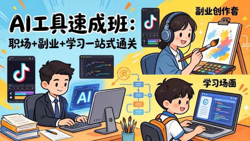 AI工具速成班：职场+副业+学习一站式通关，20+爆款类型+剪映技巧+抖音算法，0基础快速上手-三零资源