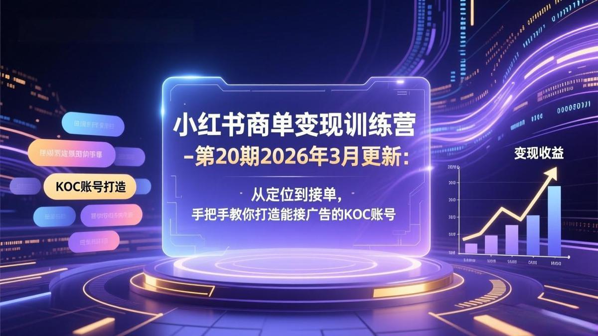 小红书商单变现训练营-第20期26年3月更新:从定位到接单,手把手教你打造能接广告的KOC账号