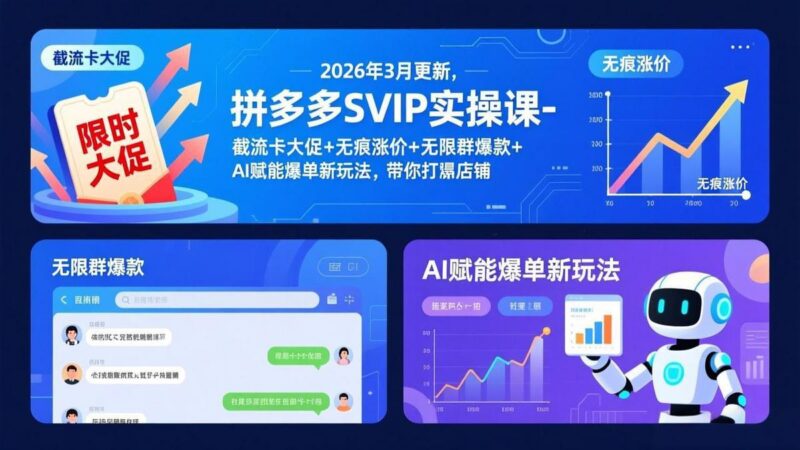 拼多多SVIP实操课-26年3月,截流卡大促+无痕涨价+无限群爆款+AI赋能爆单新玩法,带你打爆店铺-三零资源