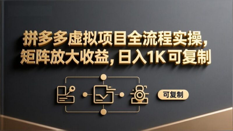 拼多多虚拟项目全流程实操,矩阵放大收益,日入 1K 可复制-三零资源