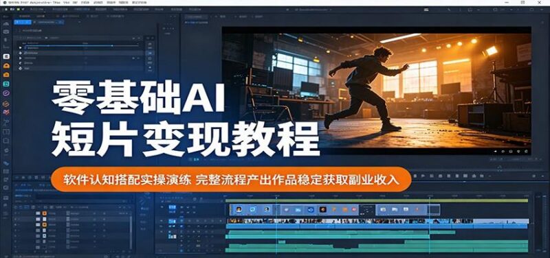 零基础AI短片变现教程:软件认知搭配实操演练,完整流程产出作品稳定获取副业收入-三零资源