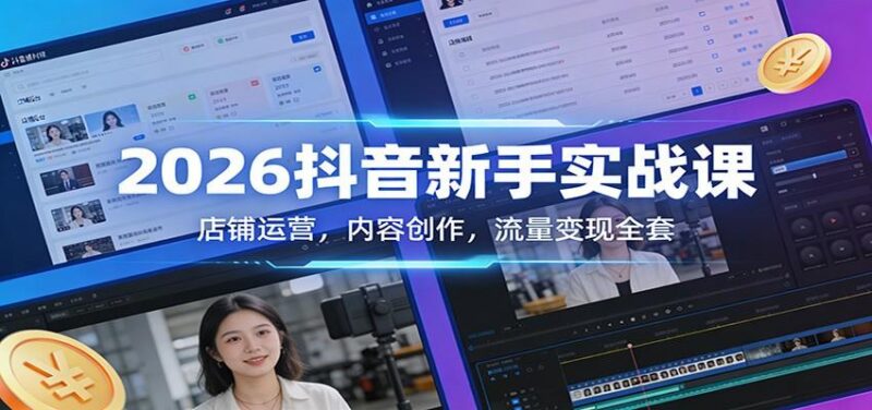 2026抖音新手实战课:店铺运营,内容创作,流量变现全套-三零资源