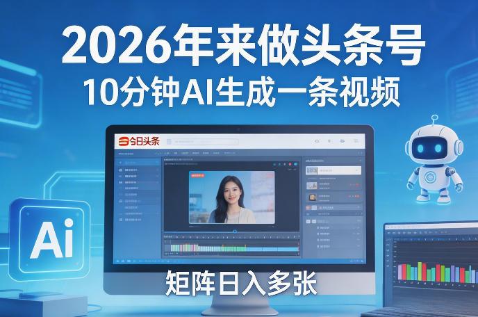 2026年来做头条号，10分钟AI生成一条视频，矩阵日入多张-三零资源