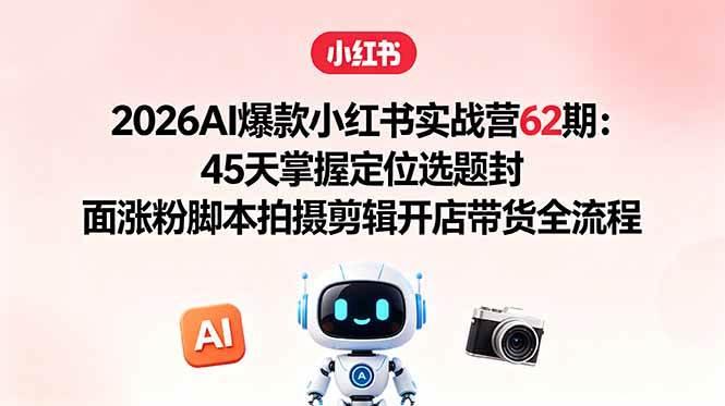 2026AI爆款小红书实战营62期:45天掌握定位选题封面涨粉脚本拍摄剪辑开店带货全流程-三零资源