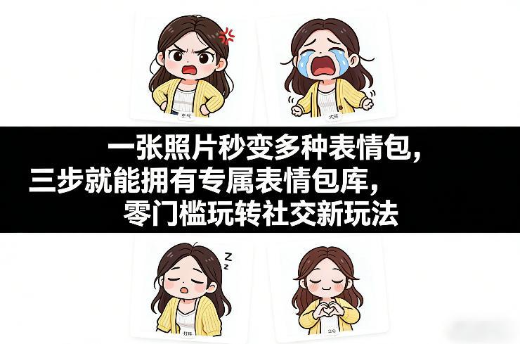一张照片秒变多种表情包,三步就能拥有专属表情包库,零门槛玩转社交新玩法【文档】-三零资源