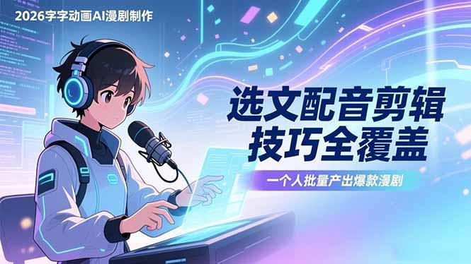 2026字字动画AI漫剧制作-1期,选文配音剪辑技巧全覆盖,一个人就能批量产出爆款漫剧-三零资源
