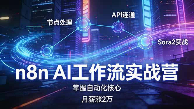 n8n AI工作流实战营,节点处理+API连通+Sora2实战,掌握自动化核心月薪涨2万