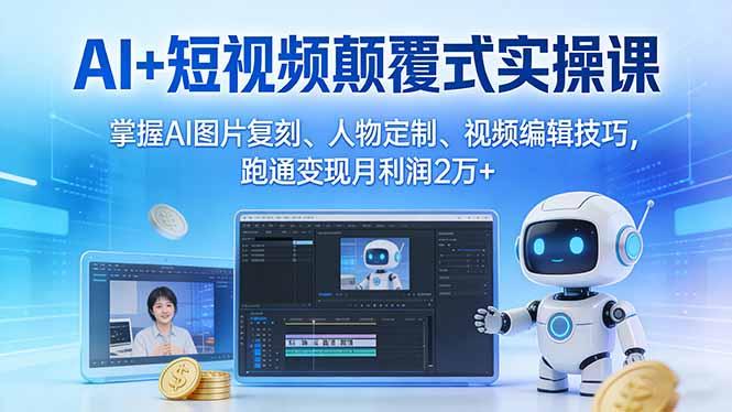 AI+短视频颠覆式实操课:掌握AI图片复刻、人物定制、视频编辑技巧,跑通变现月利润2万+