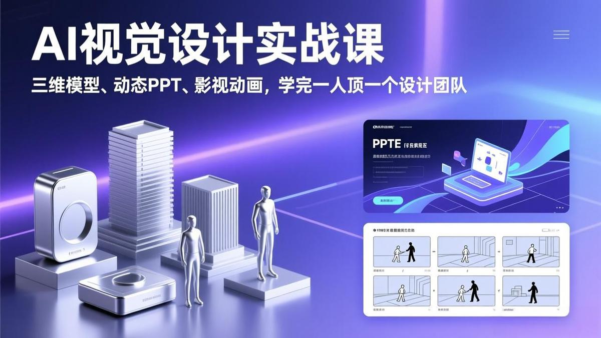 AI视觉设计实战课,三维模型、动态PPT、影视动画,学完一人顶一个设计团队