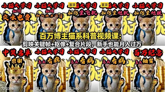 百万博主猫系科普视频课:剪映关键帧+抠像+复合片段,新手也能月入过万-三零资源