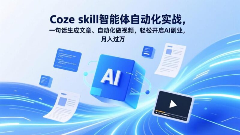Coze skill智能体自动化实战，一句话生成文章、自动化做视频，轻松开启AI副业，月入过万-三零资源