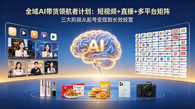 全域AI带货领航者计划:短视频+直播+多平台矩阵,三大阶段从起号变现到长效经营-三零资源