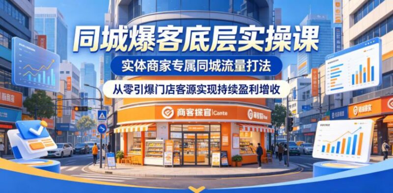 同城爆客底层实操课，实体商家专属同城流量打法，从零引爆门店客源实现持续盈利增收-三零资源