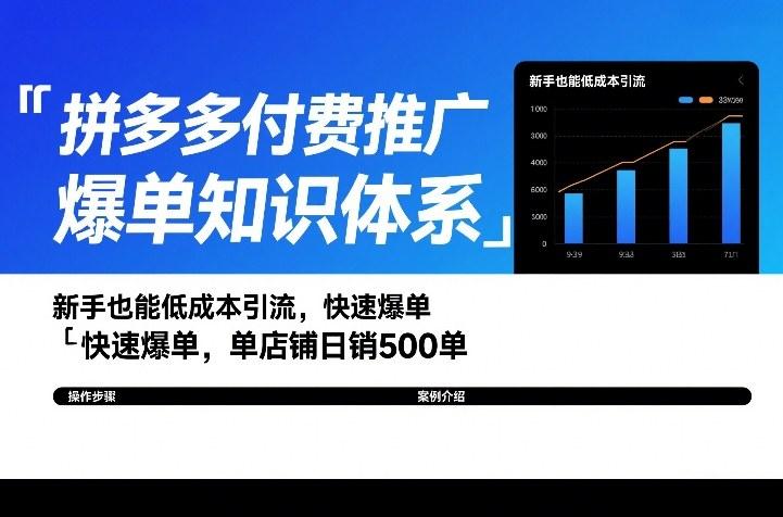 拼多多付费推广爆单知识体系,新手也能低成本引流,快速爆单,单店铺日销500单-三零资源