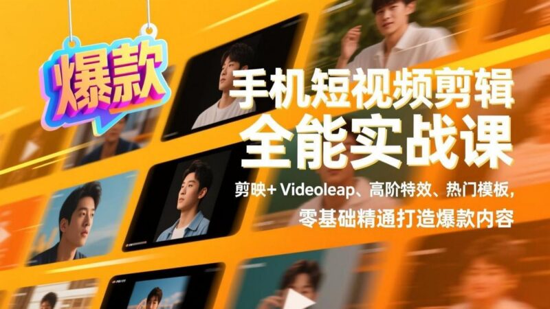 手机短视频剪辑全能实战课,剪映+Videoleap、高阶特效、热门模板,零基础精通打造爆款内容-三零资源