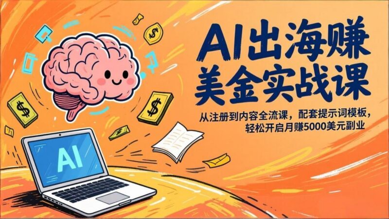 AI出海赚美金实战课,从注册到内容全流程,配套提示词模板,轻松开启月赚5000美元副业