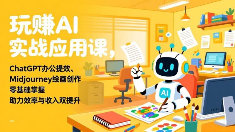 玩赚AI实战应用课,ChatGPT办公提效、Midjourney绘画创作,零基础掌握,助力效率与收入双提升