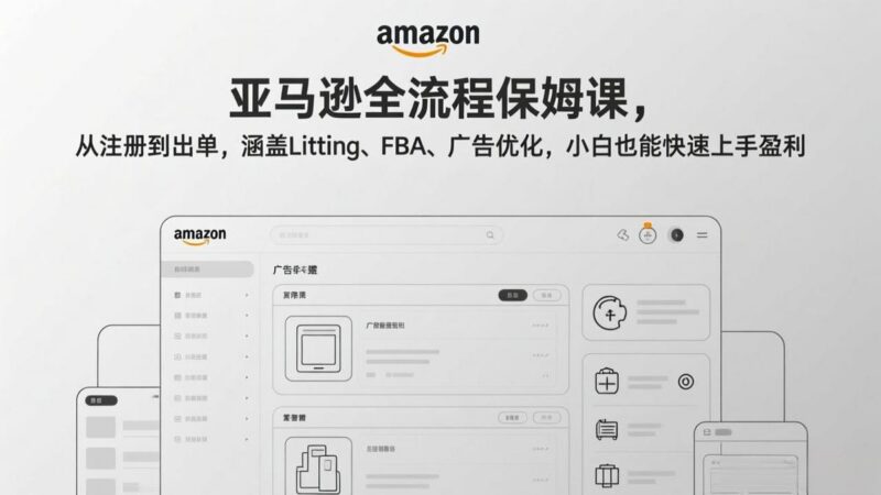 亚马逊全流程保姆课,从注册到出单,涵盖Listing、FBA、广告优化,小白也能快速上手盈利-三零资源